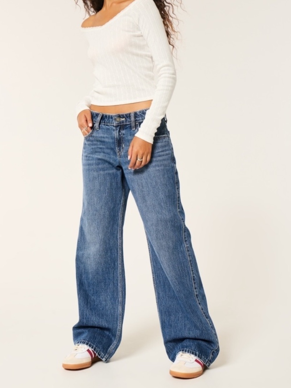 Hollister Jeans Womens Low Rise Supper Baggy Med Wash 100% Cotton Size 29